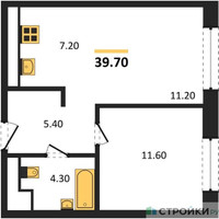 Планировка однокомнатной(квартира) площадью 39.7 квадратных метров в “Жилые кварталы Белый Град”