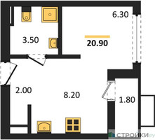 Планировка студии(квартира) площадью 20.9 квадратных метров в “ЖК Бунинские кварталы”