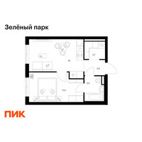 Планировка однокомнатной(квартира) площадью 34.1 квадратных метров в “ЖК Зеленый парк”