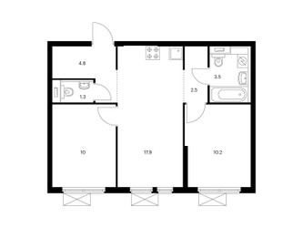 Планировка двухкомнатной(квартира) площадью 50.2 квадратных метров в ЖК “ЖК Второй Нагатинский”