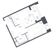 Планировка однокомнатной(апартаменты) площадью 54.17 квадратных метров в “ЖК Скай Спутник”