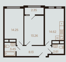 Планировка двухкомнатной(квартира) площадью 59 квадратных метров в “ЖК Миниполис Рафинад”