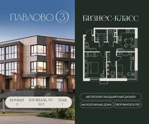 Планировка двухкомнатной(квартира) площадью 52.3 квадратных метров в ЖК “Павлово 3”