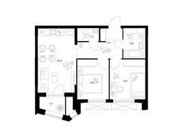 Планировка двухкомнатной(квартира) площадью 49.1 квадратных метров в “ЖК Мичуринский Парк”