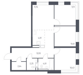 Планировка трехкомнатной(квартира) площадью 68.21 квадратных метров в ЖК “ЖК Цветочные Поляны”