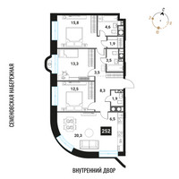 Планировка 4+ комнатной(квартира) площадью 92.1 квадратных метров в “ЖК Интеллигент”