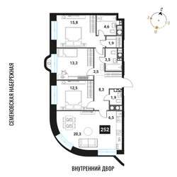 Планировка 4+ комнатной(квартира) площадью 92.1 квадратных метров в ЖК “ЖК Интеллигент”
