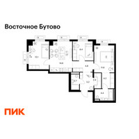Планировка трехкомнатной(квартира) площадью 70.6 квадратных метров в “ЖК Восточное Бутово”