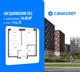 Планировка однокомнатной(квартира) площадью 34.08 квадратных метров в ЖК “ЖК Богдановский Лес”