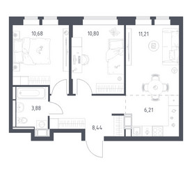 Планировка двухкомнатной(квартира) площадью 51.22 квадратных метров в ЖК “ЖК Большое Путилково”