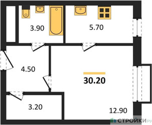 Планировка студии(квартира) площадью 30.2 квадратных метров в ЖК “ЖК Римский”