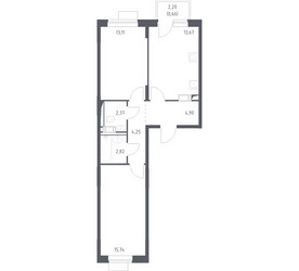 Планировка двухкомнатной(квартира) площадью 57.52 квадратных метров в ЖК “ЖК Пятницкие луга”