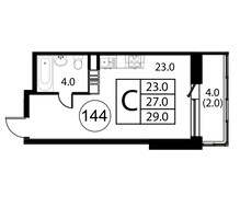 Планировка студии(квартира) площадью 29 квадратных метров в “ЖК Космос”