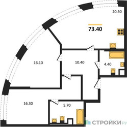 Планировка двухкомнатной(квартира) площадью 73.4 квадратных метров в ЖК “ЖК Нагатино Ай-Лэнд”