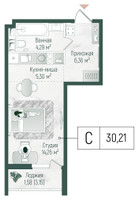 Планировка студии(квартира) площадью 31.79 квадратных метров в “ЖК Рига Хиллс”