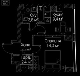 Планировка однокомнатной(квартира) площадью 35.1 квадратных метров в ЖК “ЖК СЕЗАР БУДУЩЕЕ”