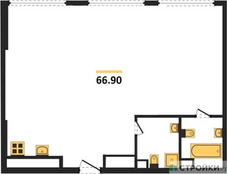 Планировка двухкомнатной(квартира) площадью 65.6 квадратных метров в ЖК “ЖК River Park Кутузовский (Ривер Парк Тауэрс)”