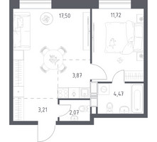 Планировка однокомнатной(квартира) площадью 42.84 квадратных метров в “ЖК Цветочные Поляны”