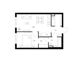 Планировка однокомнатной(квартира) площадью 40.8 квадратных метров в “ЖК Саларьево парк”