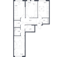 Планировка трехкомнатной(квартира) площадью 78.39 квадратных метров в “ЖК Пригород Лесное”