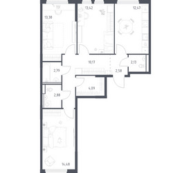 Планировка трехкомнатной(квартира) площадью 78.39 квадратных метров в ЖК “ЖК Пригород Лесное”