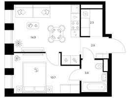 Планировка однокомнатной(квартира) площадью 34.1 квадратных метров в “ЖК Строгино 360”