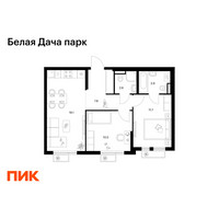 Планировка двухкомнатной(квартира) площадью 54.6 квадратных метров в “ЖК Белая Дача парк”