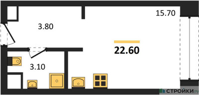 Планировка студии(квартира) площадью 22.6 квадратных метров в ЖК “ЖК Войс”