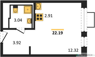 Планировка студии(квартира) площадью 22.19 квадратных метров в “ЖК Новое Видное”