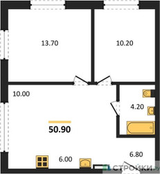 Планировка двухкомнатной(квартира) площадью 50.9 квадратных метров в ЖК “ЖК Новый Зеленоград”