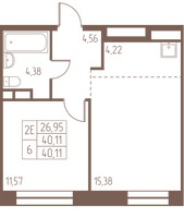 Планировка двухкомнатной(квартира) площадью 40.1 квадратных метров в “ЖК Западная Ивантеевка”