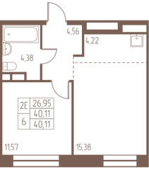 Планировка двухкомнатной(квартира) площадью 40.1 квадратных метров в ЖК “ЖК Западная Ивантеевка”