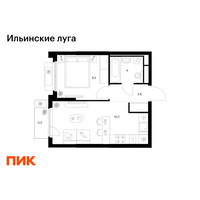Планировка однокомнатной(квартира) площадью 33.8 квадратных метров в “ЖК Ильинские луга”