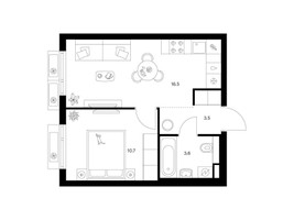 Планировка однокомнатной(квартира) площадью 34.3 квадратных метров в “ЖК Саларьево парк”