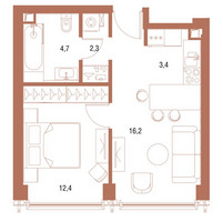 Планировка однокомнатной(квартира) площадью 38.4 квадратных метров в “ЖК Symphony 34 (Симфония 34)”