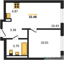 Планировка однокомнатной(квартира) площадью 32.48 квадратных метров в “ЖК Мытищи Парк”