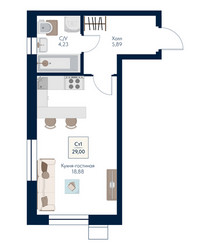 Планировка студии(квартира) площадью 29 квадратных метров в ЖК “ЖК Бархат”