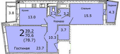 Планировка двухкомнатной(квартира) площадью 78.7 квадратных метров в “ЖК Никольская Панорама”