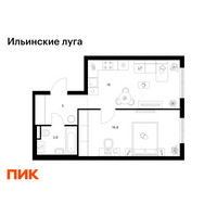 Планировка однокомнатной(квартира) площадью 41.7 квадратных метров в “ЖК Ильинские луга”