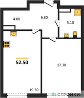 Планировка однокомнатной(квартира) площадью 52.5 квадратных метров в “ЖК Крылатская 33”
