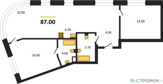Планировка двухкомнатной(квартира) площадью 87 квадратных метров в “ЖК Родина Переделкино”