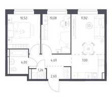 Планировка двухкомнатной(квартира) площадью 51.97 квадратных метров в “ЖК Богдановский Лес”