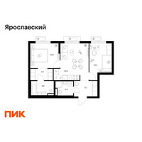 Планировка двухкомнатной(квартира) площадью 52.8 квадратных метров в “ЖК Ярославский”