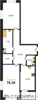 Планировка двухкомнатной(квартира) площадью 76.26 квадратных метров в “ЖК Riga Hills (Рига Хиллс)”
