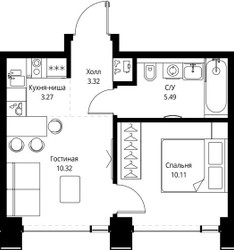 Планировка однокомнатной(квартира) площадью 32.51 квадратных метров в ЖК “ЖК СЕТ”