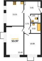 Планировка двухкомнатной(квартира) площадью 53.97 квадратных метров в “ЖК Квартал Сабурово”
