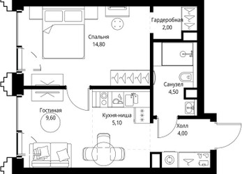 Планировка однокомнатной(квартира) площадью 40.3 квадратных метров в ЖК “ЖК СЕТ”