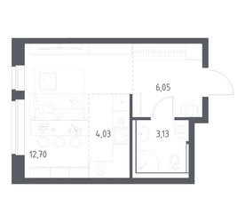 Планировка студии(квартира) площадью 25.91 квадратных метров в ЖК “ЖК Пригород Лесное”