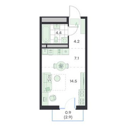 Планировка студии(квартира) площадью 31.1 квадратных метров в ЖК “ЖК G3 Михалевич”