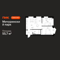 Планировка двухкомнатной(квартира) площадью 55.7 квадратных метров в “ЖК Мичуринский Парк”